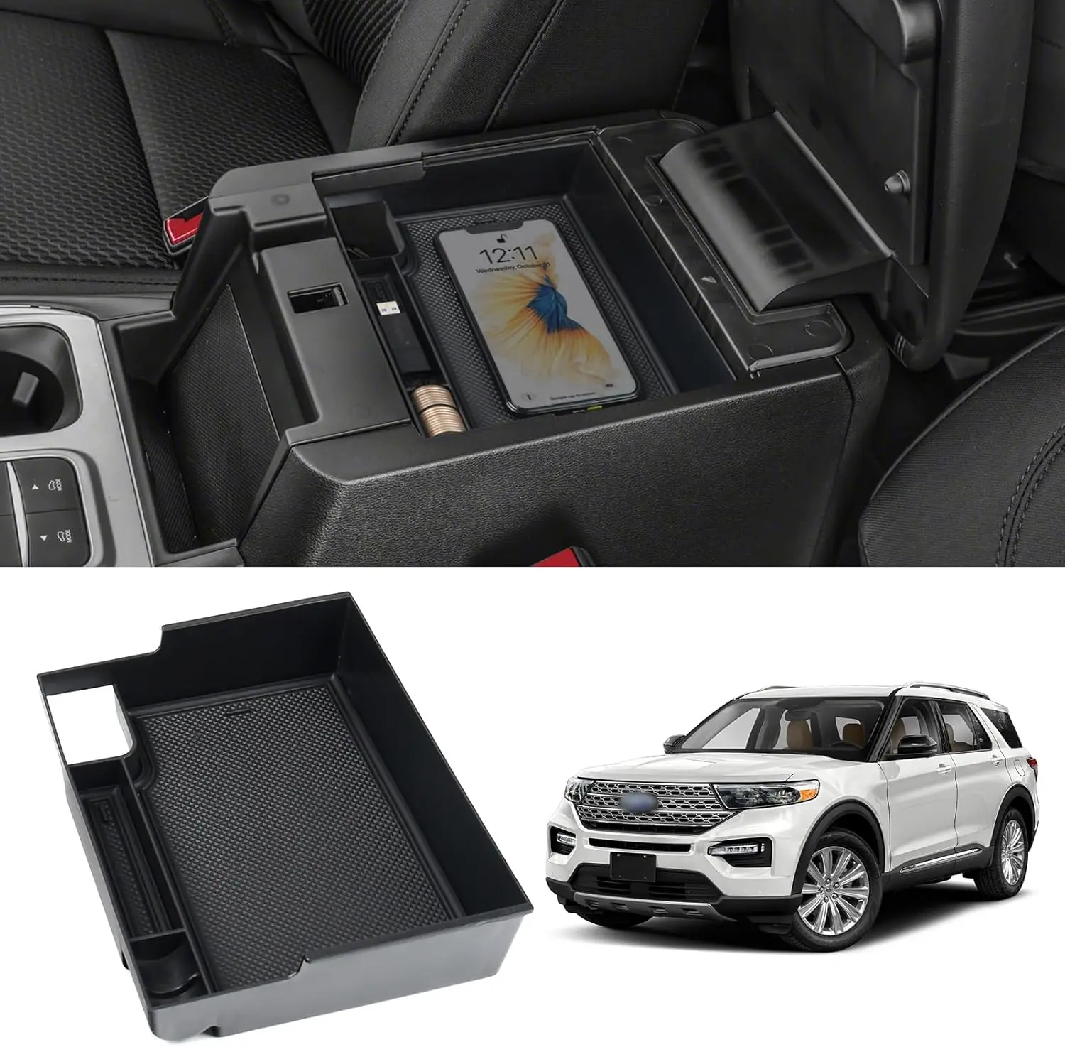 

Center Console Organizer Compatible with Ford Explorer 2020 2021 2022 2023 2024 2025 Accessories, Armrest Insert Tray Storage Co
