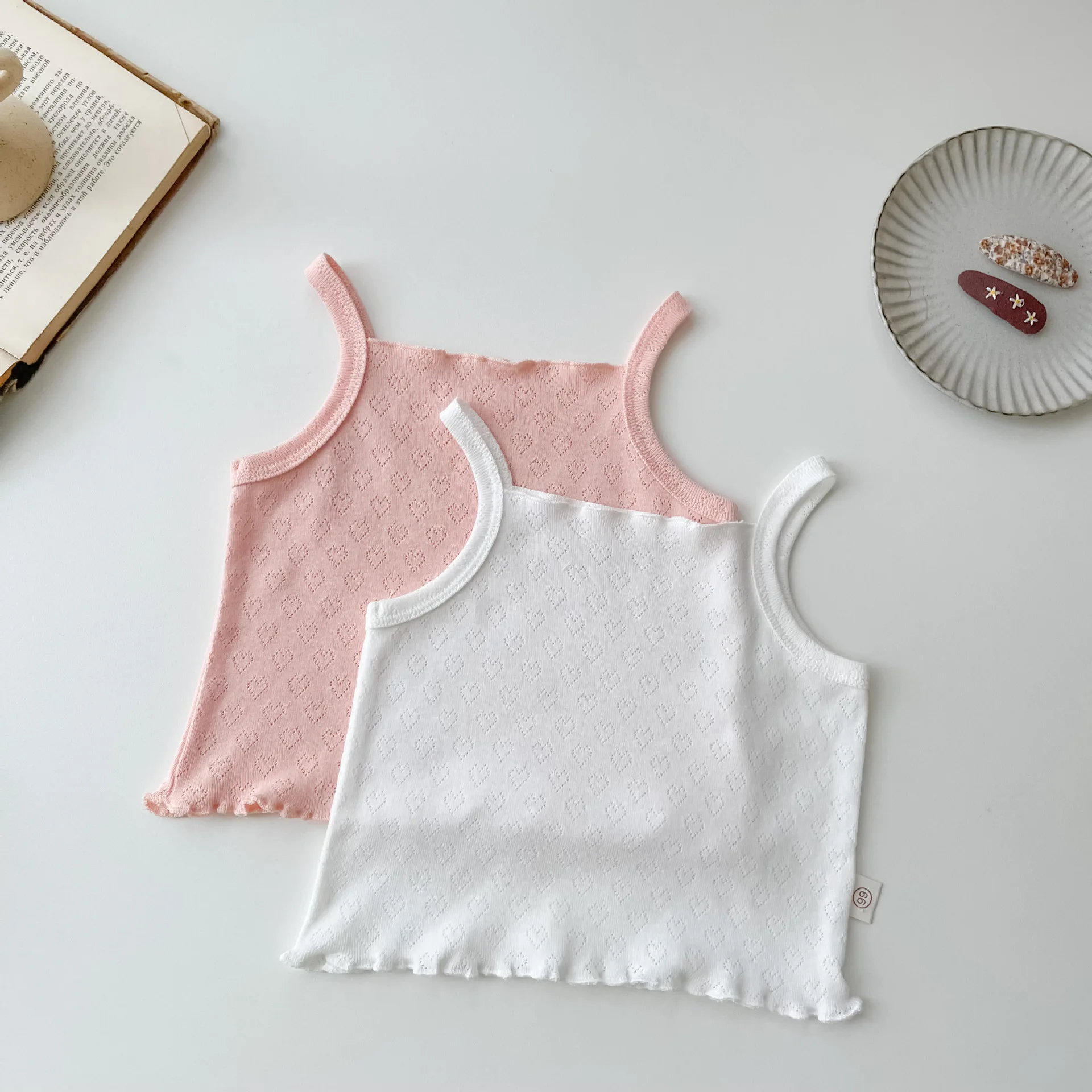 Summer New Kid Camisole Newborn Hollow Out Love Vest Girl Baby Thin Solid Casual Tops Waistcoat Infant Cotton Suspenders Shirt