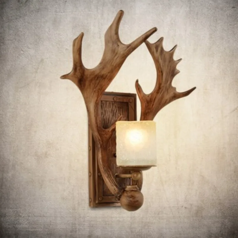 New Retro Deer Horn Wall Lamp Living Room Bar Creative Deer Decoration Wall Lamp Hallway Bedroom Dining Room Dining Lighting