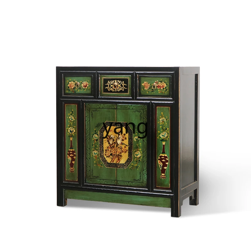 

LH New Chinese Painted Furniture Entrance Solid Wood Antique Shoe Cabinet Storage Wine Cabinet