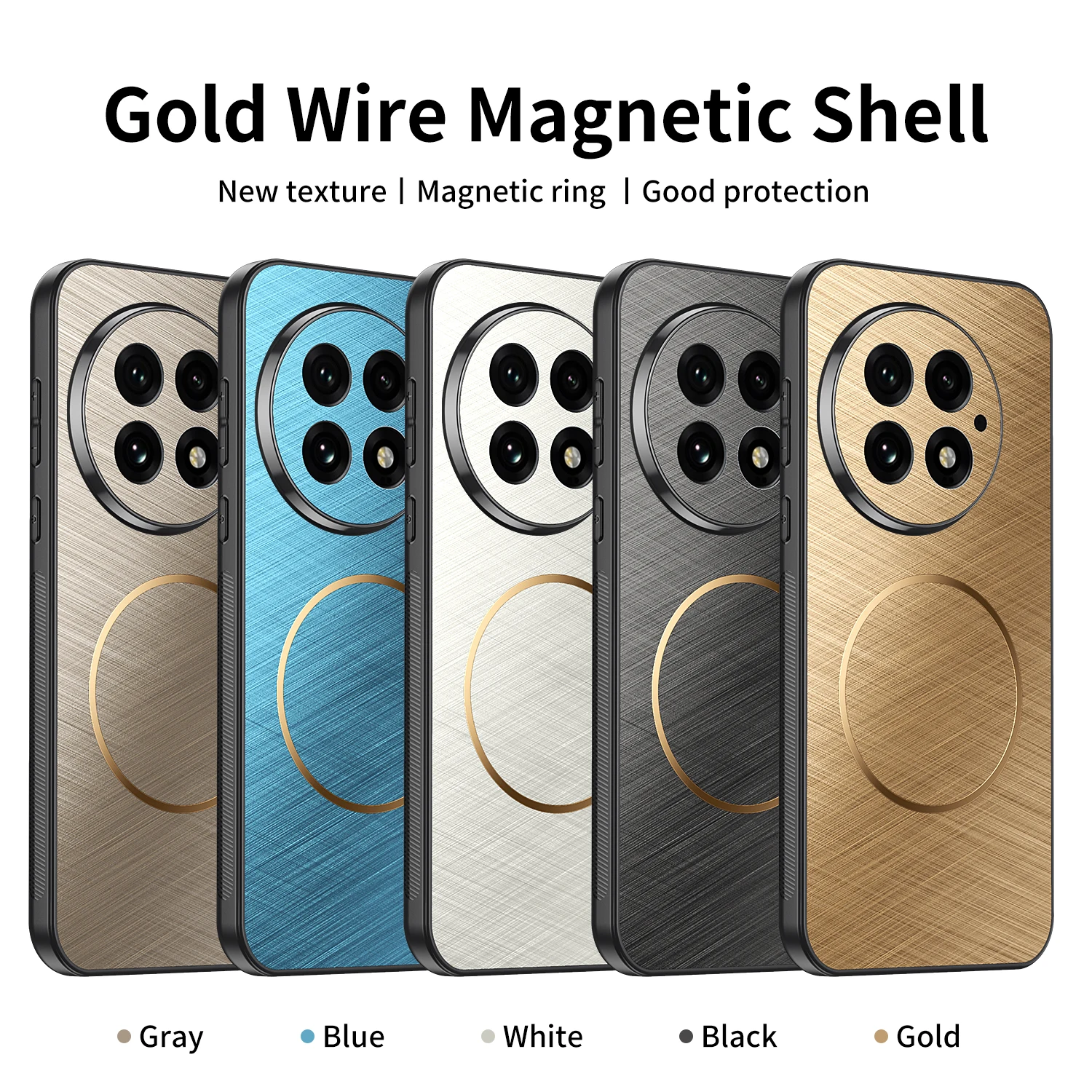 Para OnePlus 13 12 Funda de teléfono antigolpes con bobina texturizada de alambre dorado de lujo con todo incluido magnético