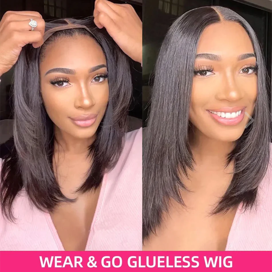 Wear and Go Glueless Wig Straight Short Bob Human Hair Wigs 13x4 HD Transparent Lace Frontal Peruvain Remy Hair Bob Glueless Wig