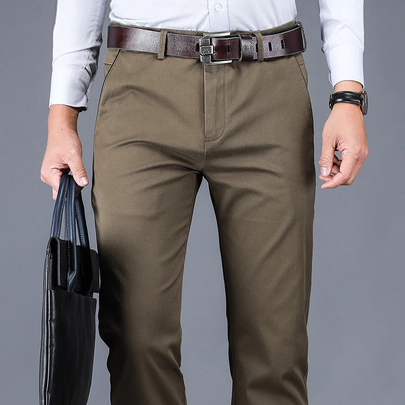 Hochwertige 98% Baumwolle Freizeithose für Herren Klassische Gerade Weite Hose mit Hoher Taille Elastische Hose Markenkleidung Übergröße 40 42