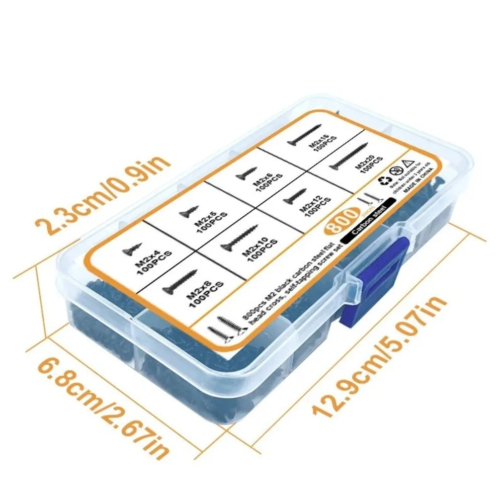 طقم براغي M3 معدني متين، لمسة نهائية سوداء برأس متقاطع، برغي ذاتي التنصت، قفل ذاتي الحفر، أجهزة برغي برأس مسطح
