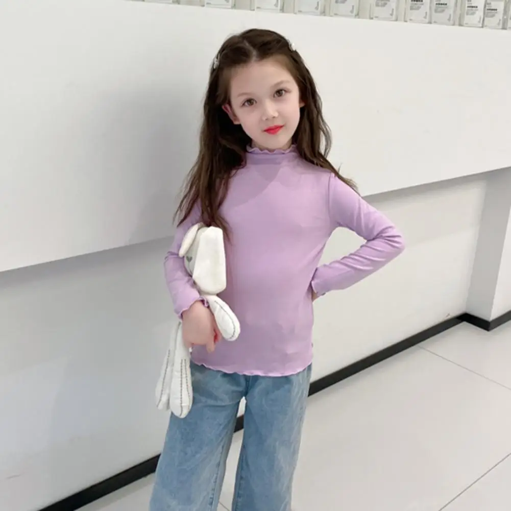 Children Flounce Collar Shirt Cozy Flounce Half-high Collar Girls Sweatshirt for Toddlers 3-8 Years Old Soft Slim Fit Long