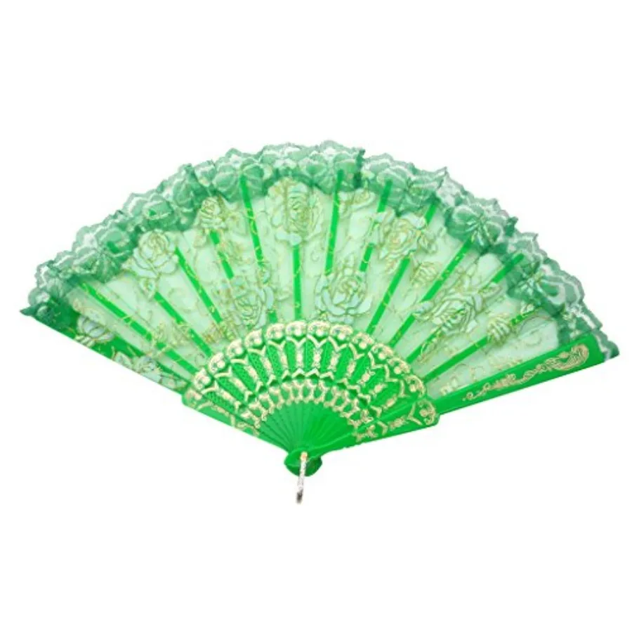 

Elegant Vintage Retro Flower Rose Lace Handheld Chinese Folding Fan For Dancing Ball Parties Ladies