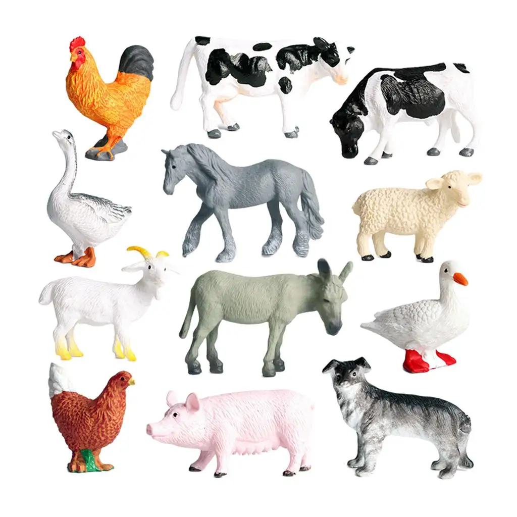 12 Pcs Different Animal Model Including Pig, Dog, Cow, Sheep, Horse, Duck Etc