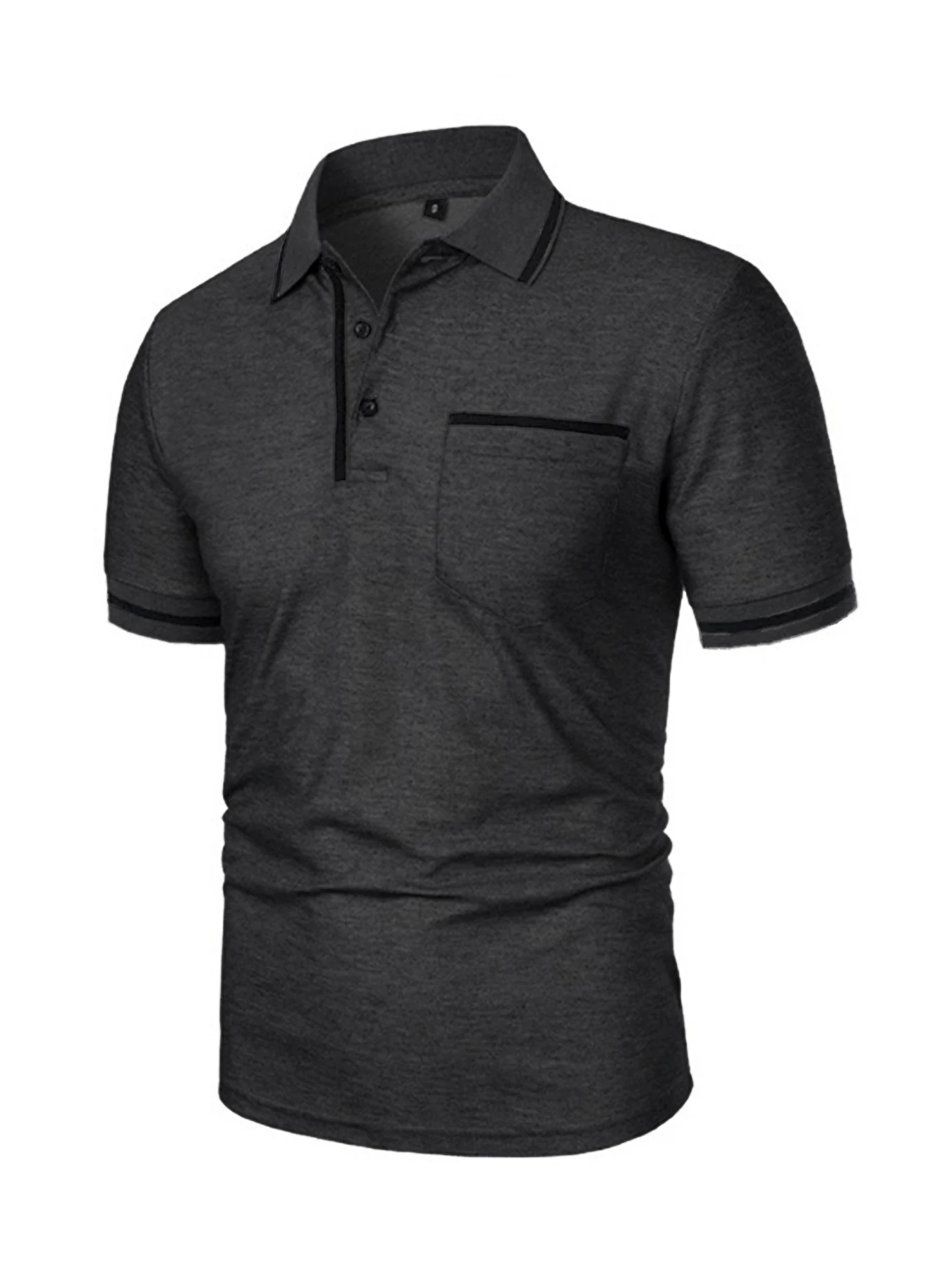 Men's Short Sleeve Polo Shirts Solid Color Casual T-shirt Summer Trendy Breathable Loose Basic Splice Top Pockets Men Shirts