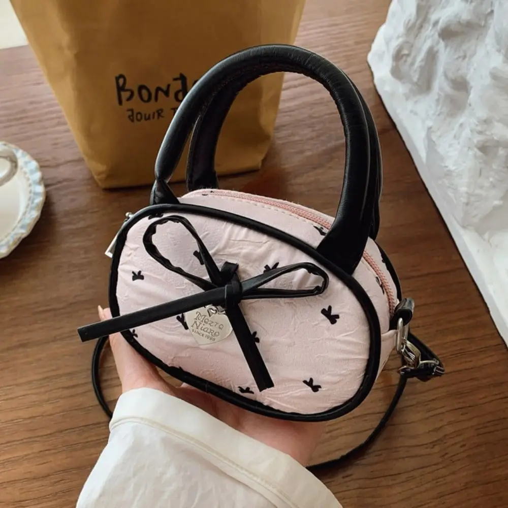 

Y2K Bow Polka Dot Crossbody Bag Love Pendant Large Capacity Mini Top-Handle Bag Solid Color Shopping Bag Vintage Handbag