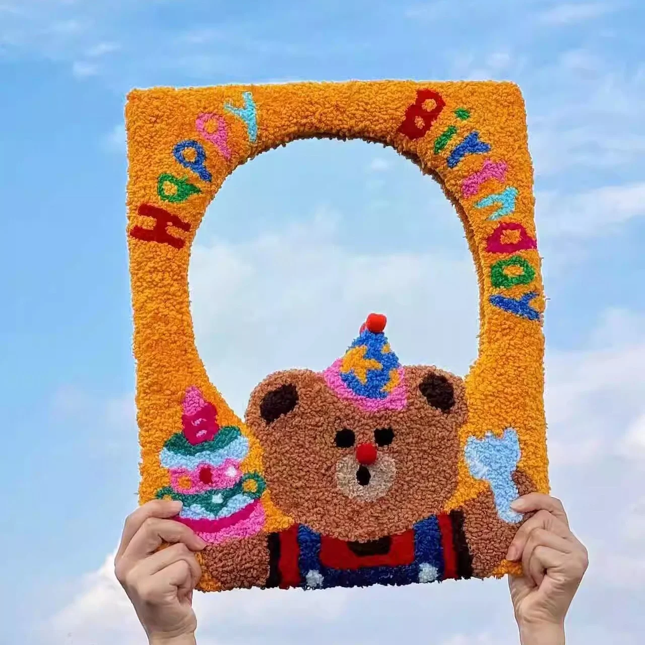 

Healing Handmade Embroidery Mirror Kit Original Joyful Bear Stab Stitch Cotton Fabric Home DIY Art Str Relief