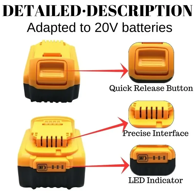 100% Original  20V Lithium Replacement Battery For Dewalt 18V DCB184 DCB200 DCB182 DCB180 DCB181 DCB182 DCB201 DCB206