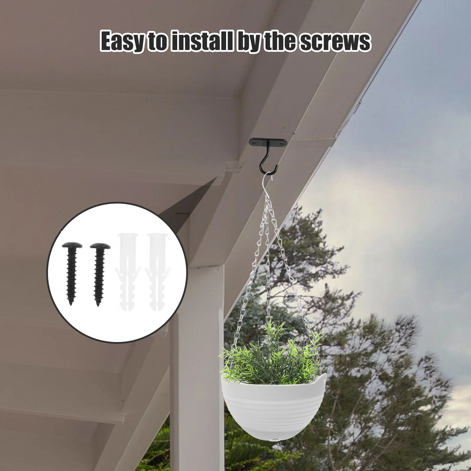 2 juegos de ganchos de pared para balcón, cesta colgante, ganchos para plantas, macetero de techo interior para plantas, perchas negras para exteriores