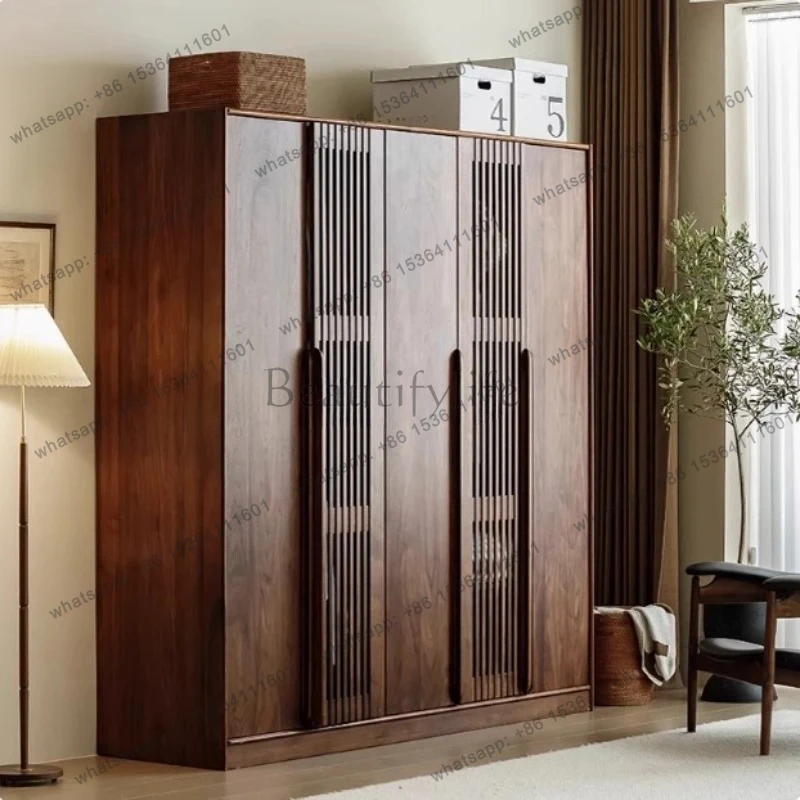 

All-wooden four- or five-door black American wardrobe, simple and modern