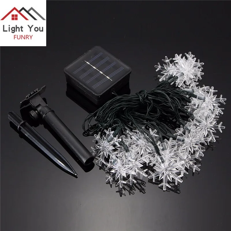 New 20 LED Snowflake Solar Christmas Day Interior Light String Garden Starry Light String