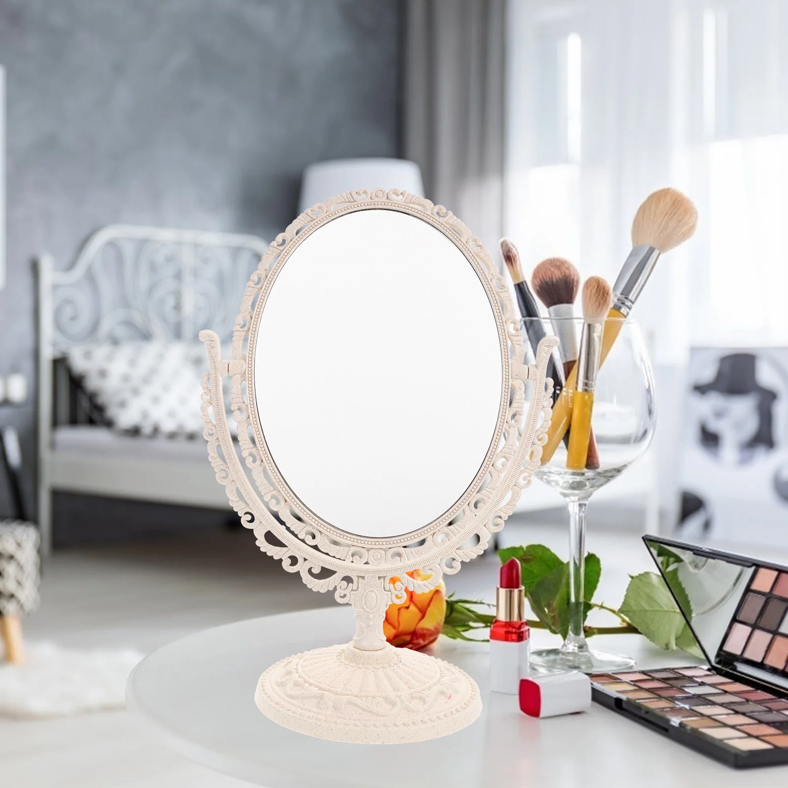 กระจกแต่งหน้าแบบตั้งโต๊ะ 2 ชิ้น พร้อมกระจกใสไร้การบิดเบือน เหมาะสำหรับผู้หญิงในกิจวัตรความงามประจำวัน