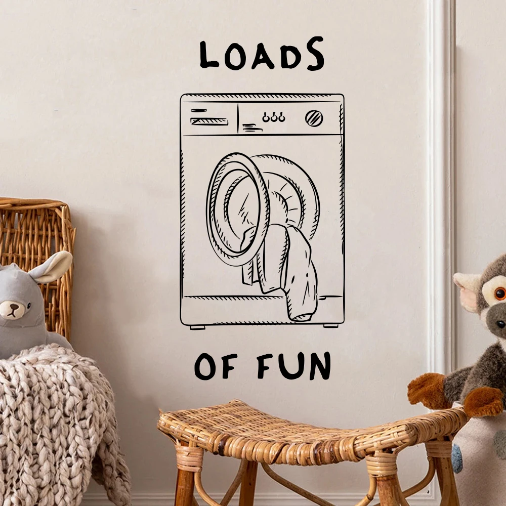 Funny Laundry Room Loads of Fun Wall Stickers Decals for Laundromat Washroom Home Wall Decor