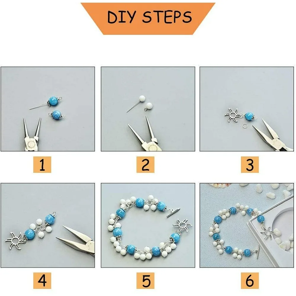 مجموعة واحدة من نتائج المجوهرات مع قبعات خرز من خليط معدني ودبوس عين حديدي 10.3 × 1.7 سم #4