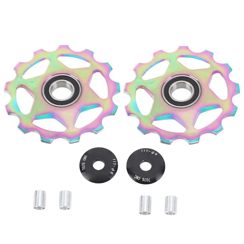 2PCS Aluminum Alloy Bike Rear Derailleur Wheel Lightweight with Adapter Sleeves Bike Guide Roller