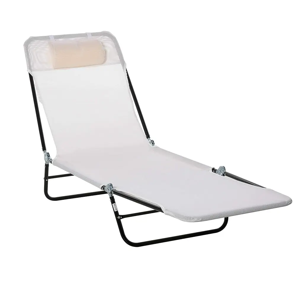 

Folding Chaise Lounge Chair, Pool Sun Tanning Chair, Outdoor Lounge Chair With Reclining Back, Breathable Mesh Seat, Headrest