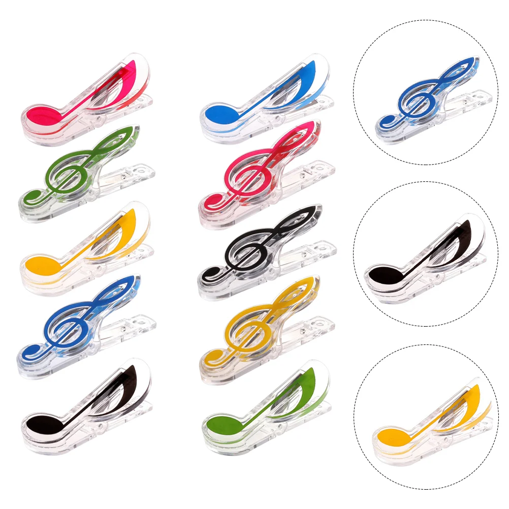 10 adet Notalar Kitap Klip Ataşlar Plastik Piyano Puanı Tutucular Yüksek G Clef Sekizinci Notlar Çeşitli Renkler Pratik