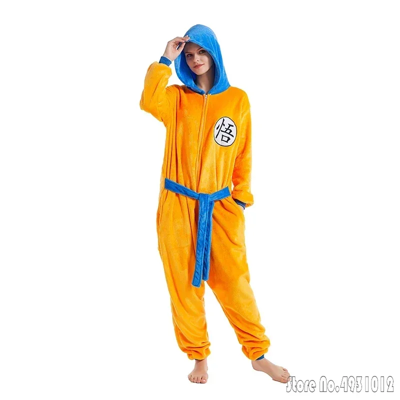 Anime Dragon Ball WuKong Onesie Pajama Flannel Cosplay Costume For Halloween Women Christmas Zipper One-Piece Full Body Pijama