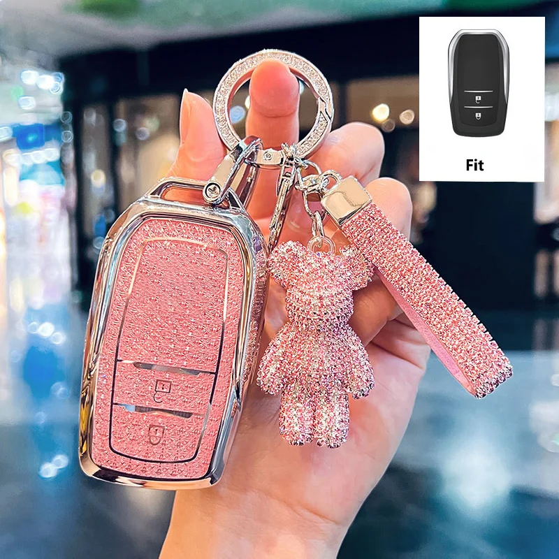 Diamantrosa für Toyota CHR Hilux Fortuner Land Cruiser 200 Camry Corolla Crown RAV4 Highland Remote Autoschlüsseletui Cover Fob Bag – Detail 3
