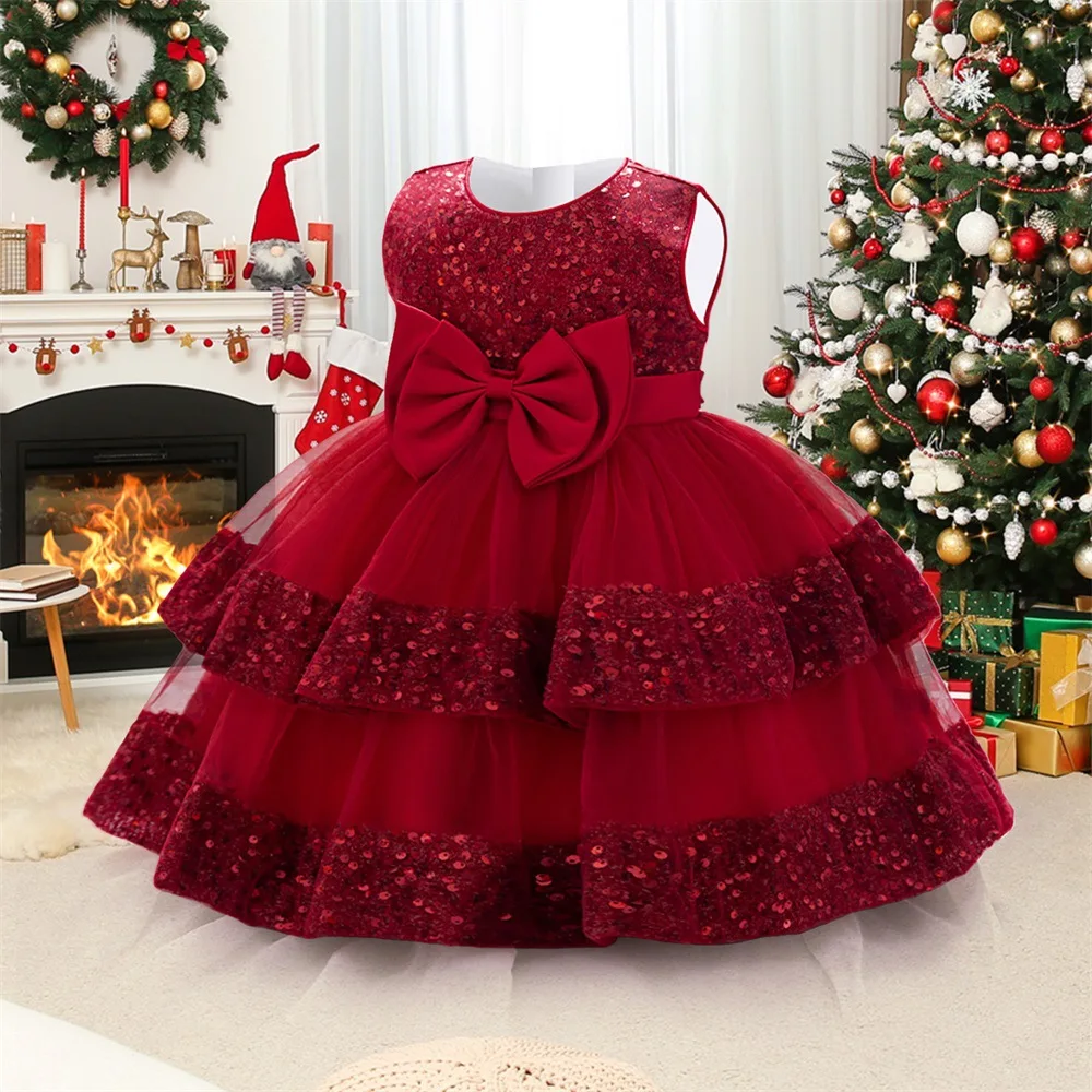 

Рождественское праздничное платье для девочки, платье принцессы с блестками, пышное платье для рождественской вечеринки для девочки, подарок на первый день рождения, Рождество