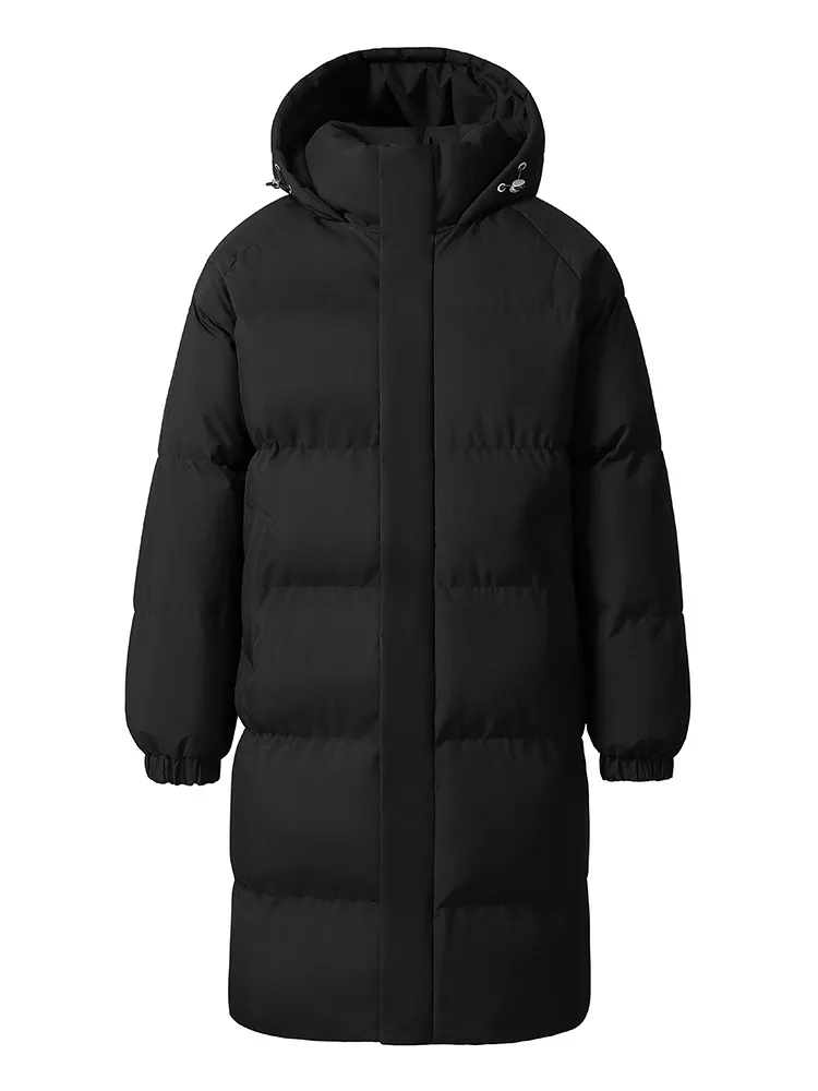 

2025 мужской пуховик, зимняя мода, утепленная ветрозащитная мужская куртка с длинными рукавами, однотонная мужская верхняя одежда средней длины с капюшоном