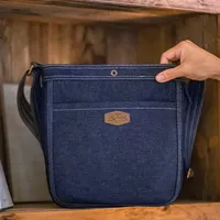 Maden New Unisex Style Retro 9.6oz Denim Washed Cowboy Bag Adjustable Blue Messenger Shoulder Bag Newsboy Travel Bags for Daily