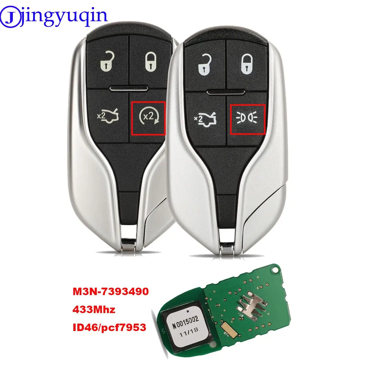 jingyuqin Smart Remote Key Fob 4 Button 433MHz ID46 Chip For Maserati Quattroporte Ghibli 2012-2015 - FCC: M3N-7393490   .....