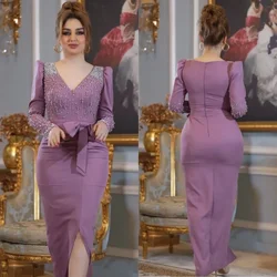 Customized Jiayigong Jersey Beading Homecoming Column V-neck Bespoke Occasion Gown Midi Dresses Saudi Arabia Chinese Style Form