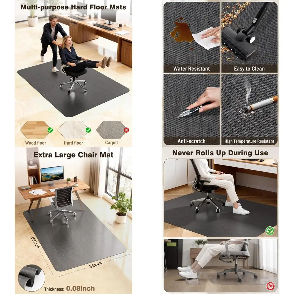 

Large Heavy-Duty Anti-Slip Desk Mat for Hardwood Floors, 50x63 Black