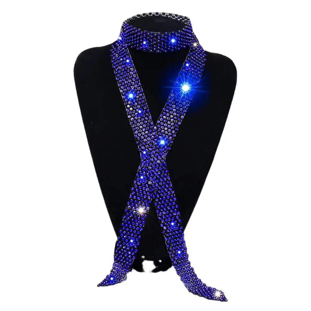 Men Rhinestone Tie Exquisite Rhinestone Men's Tie for Dance Stage Show Performance Party Prom Long Adjustable Lightweight