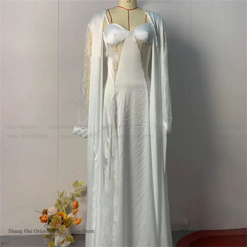 Plus Size Female Twinset Robe Set Nightgown Sexy Hollow Out Lace Night Dress Lingerie Elegant Long Bathrobe Sleepwear Homewear