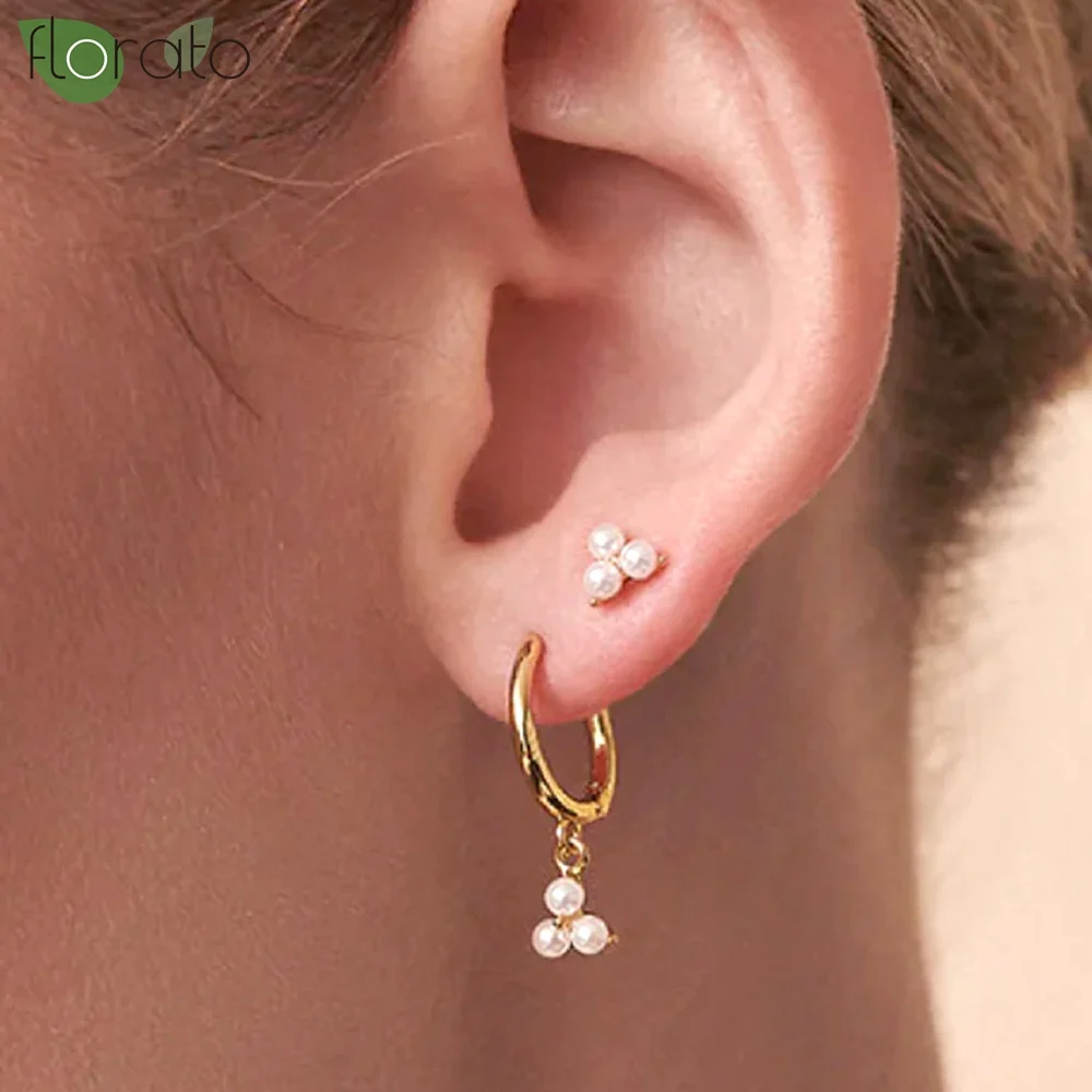 

925 Sterling Silver Needle 2023 New Pearl Earrings 3mm Cute Clover Delicate Stud Earrings for Women Wedding Trend Jewelry Gift