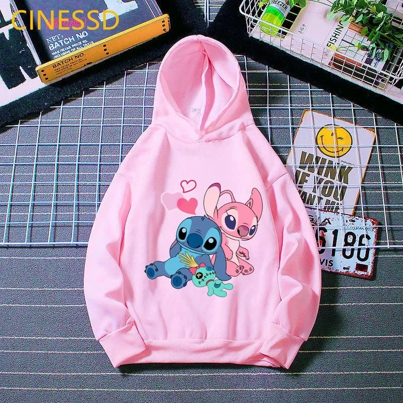 لطيف ليلو وستيتش الكرتون طباعة الأطفال مقنعين البلوز صبي فتاة الخريف الشتاء اليومية في الهواء الطلق عارضة فضفاض الدافئة لينة رياضية