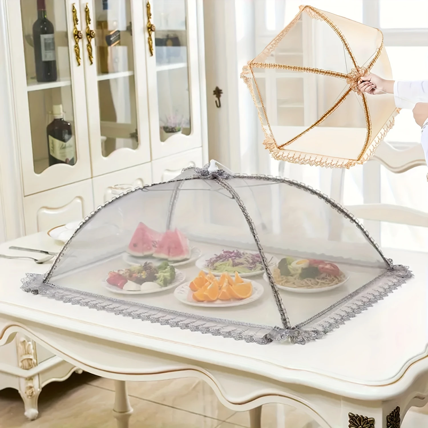 

Household Vegetable Cover, Portable Umbrella Style Mesh Screen Food Cover, Meal Cover, Lace Table Food Cover Tents, Dust-proof,