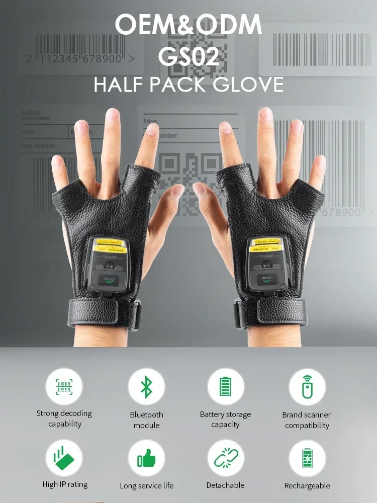2026 New Effon GS02 1D 2D QR Code Odm Oem Free Sdk Glove Barcode Reader Scanner Logistic Reader Scanner
