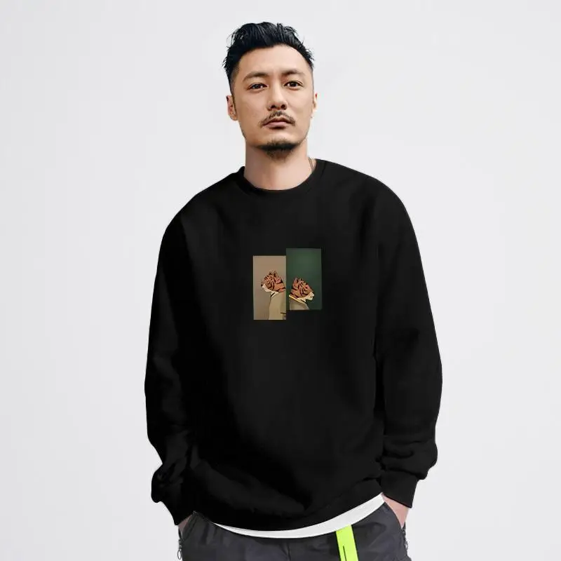 

Hong Kong Trendy Brand Autumn Winter Tiger Cartoon Print Long Sve Fce Lined round Ne Cotton Sweatirt ex Jaet