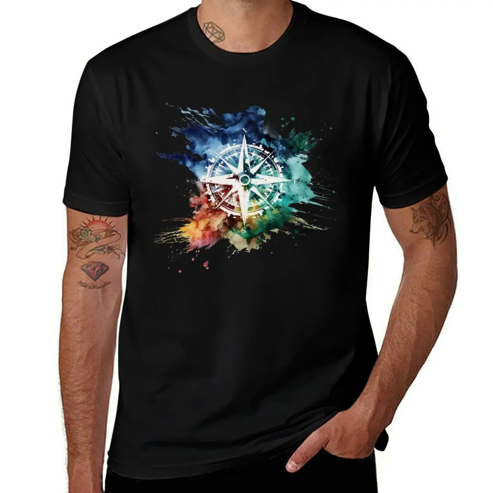 Travel Colorful Compass T-Shirt Everyday Wear Basic Short Sleeve Top T-Shirt