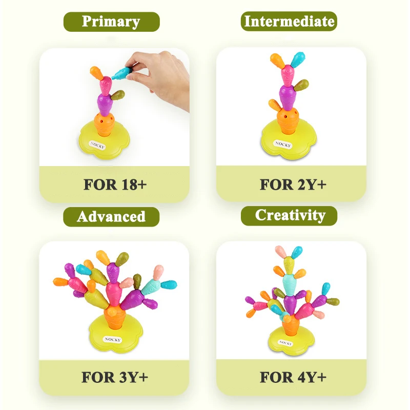 Bambino fai da te bilanciamento Cactus smistamento edificio Set arcobaleno impilabile torre cognizione giocattolo educativo Montessori per 18 mesi