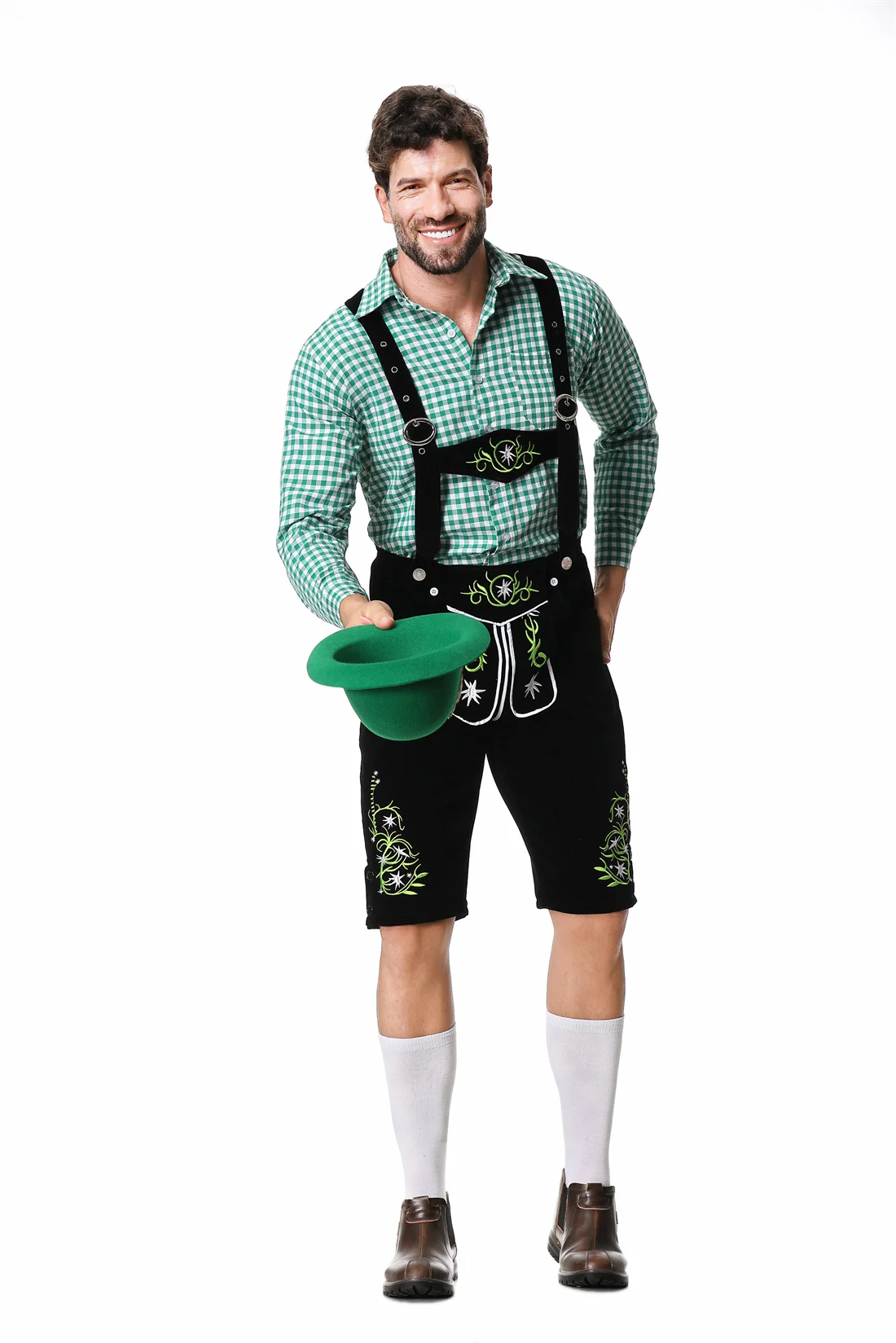 Three-Piece Set Men German Oktoberfest Lederhosen Costume Bavarian Beer Festivals Male Costumes for Cosplay