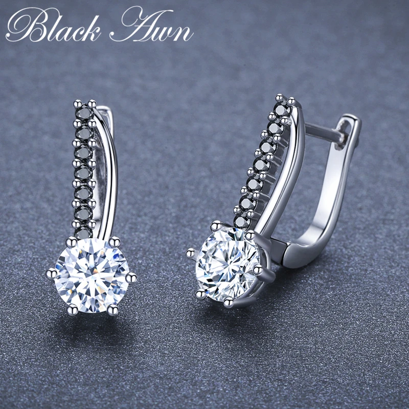 Orecchini a cerchio con fiori di fidanzamento in spinello nero rotondo color argento nero per gioielli di moda da donna Bijoux I119