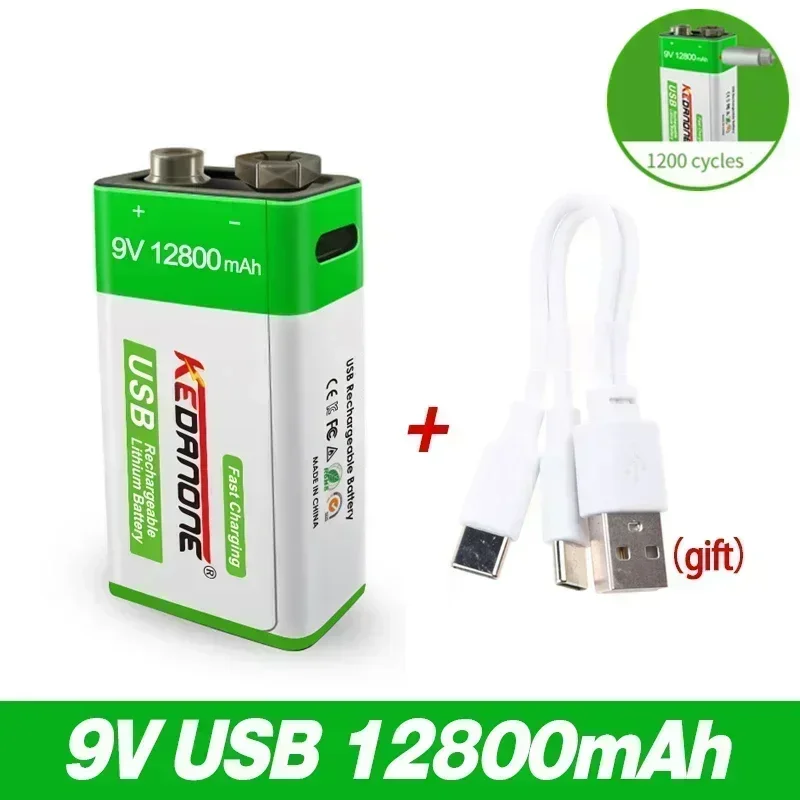 Batería recargable de 9V, 12800mAh, 6F22, Micro USB, baterías de litio de iones de litio de 9v para multímetro, micrófono, juguete, Control remoto, KTV