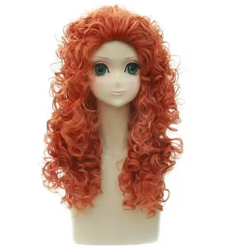 Brave Merida Princess Cosplay Wig Synthetic Hair Long Curly Orange Lolita Wigs