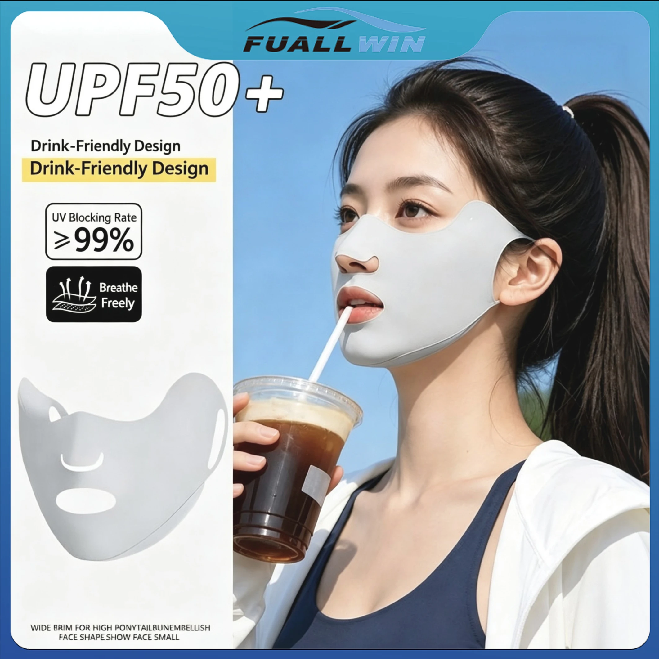 Golf UPF50+ Cooling Sunscreen Face Mask, Full Coverage Breathable Ice Silk Sun Protection Mask for Outdoor Sports
