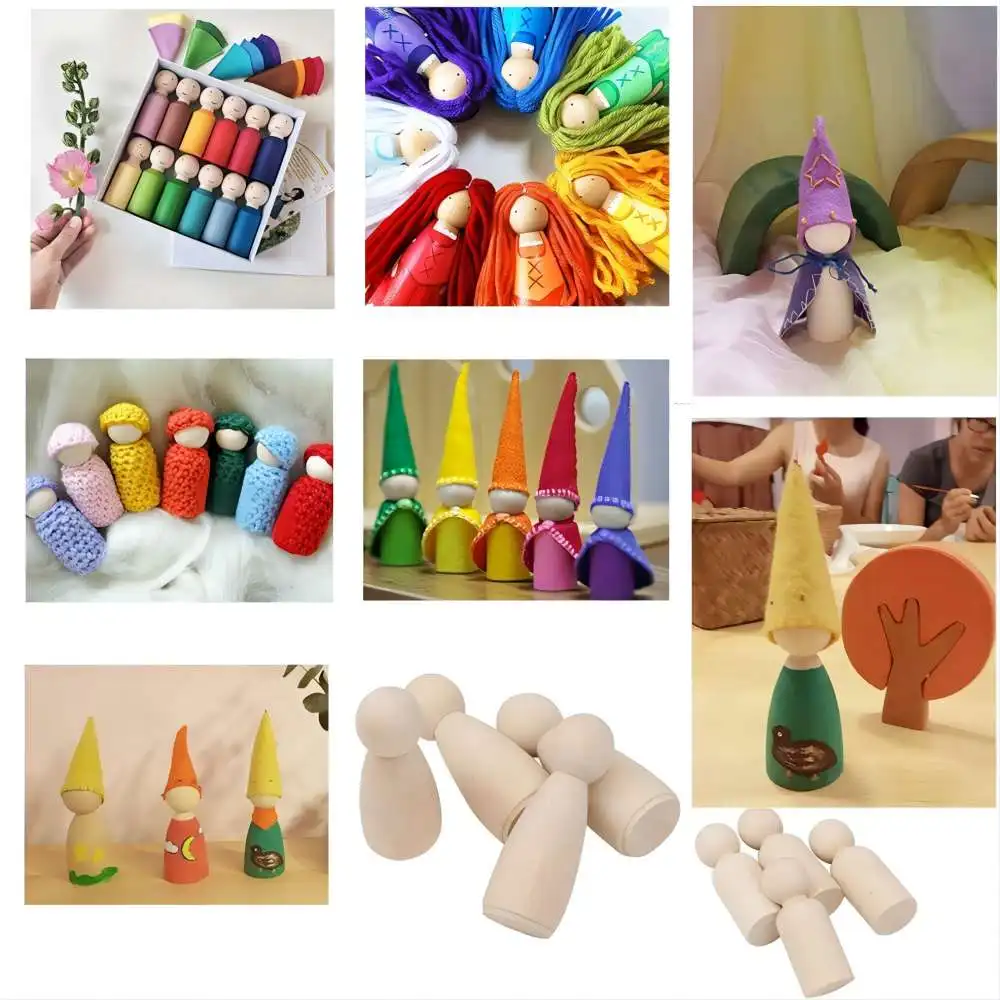 50 unfinished wooden nail dolls, decorative wooden nail dolls people DIY Arts and crafts, wooden nail game various shapes