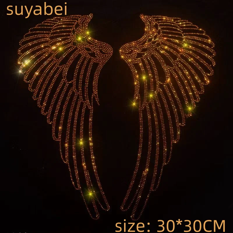 

One Pair of Wings sticker hotfix rhinestones motif heat transfer iron on design iron on rhinestone motifs for shirt