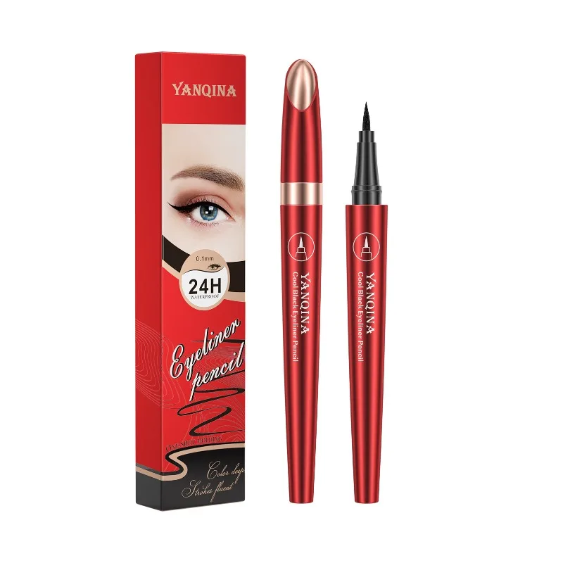 Quick Dry Liquid Eyeliner Pen With Hard Tip All Day Wear Smudge Proof Formula In Deep Jet Black Color For Perfect Lines 1PCS Red