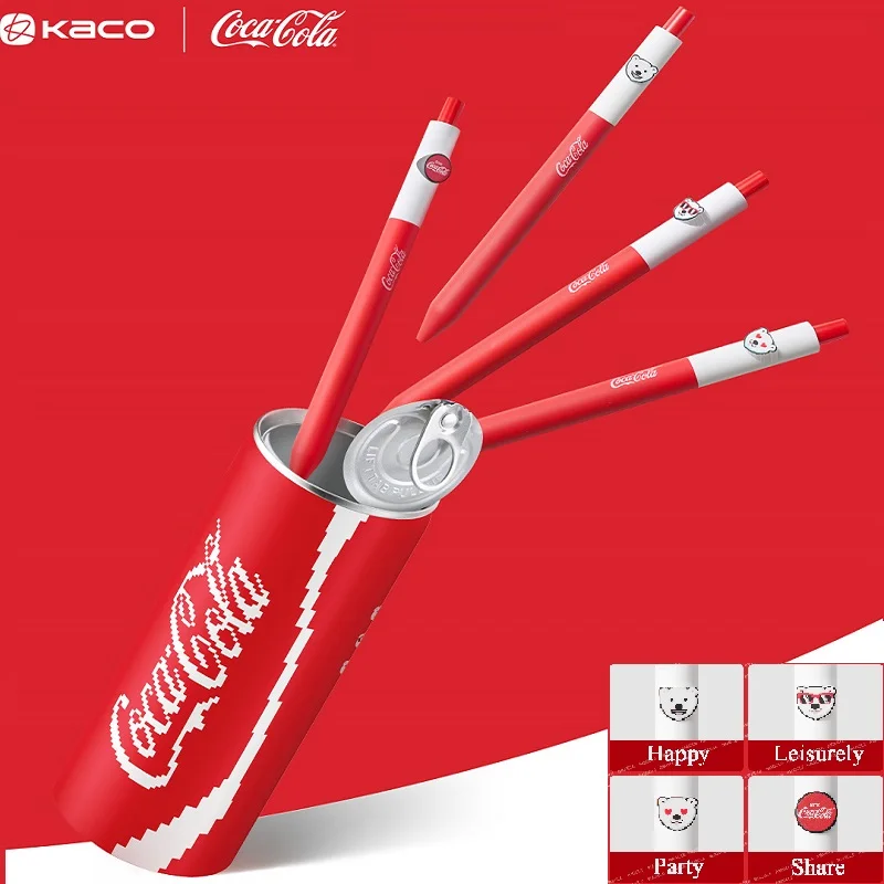 

Kaco Cute Cola Gel Pen Set 0.5mm Quick Drying High-capacity Writing Stationery Easy to Pull Can Design 4pcs Dual Bead Pen Tip